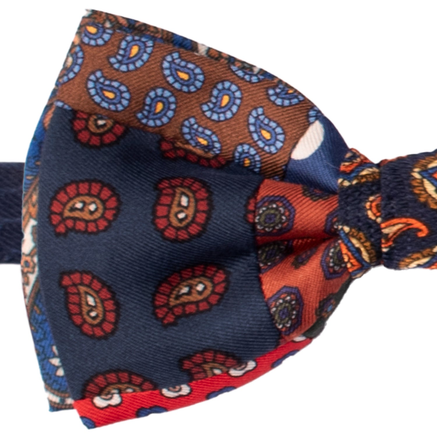 Papillon Annodato Patchwork Stampa di Seta Fantasia Multicolor PATCH1044 Made in Italy Graffeo Cravatte Dettaglio