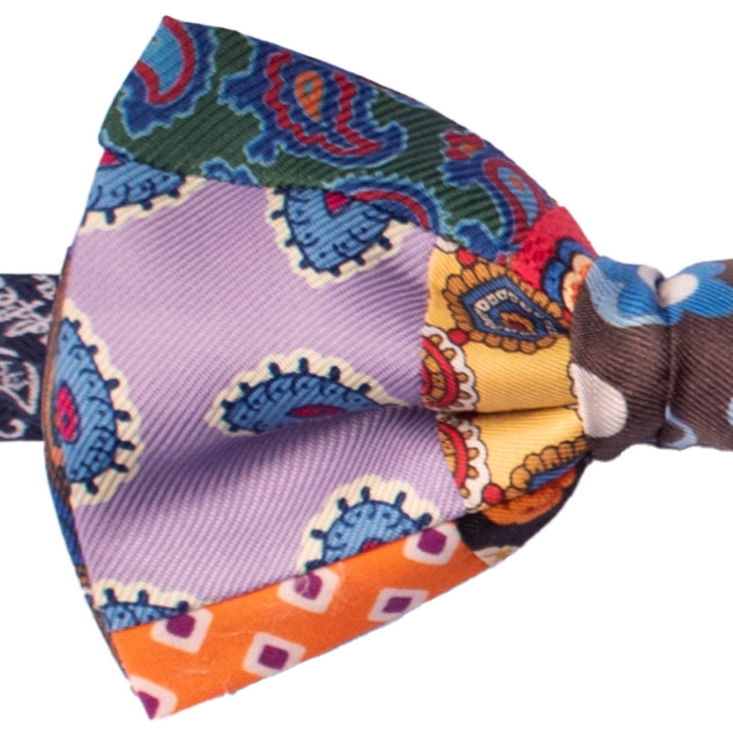 Papillon Annodato Patchwork Stampa di Seta Fantasia Multicolor PATCH1047 Made in Italy Graffeo Cravatte Dettaglio