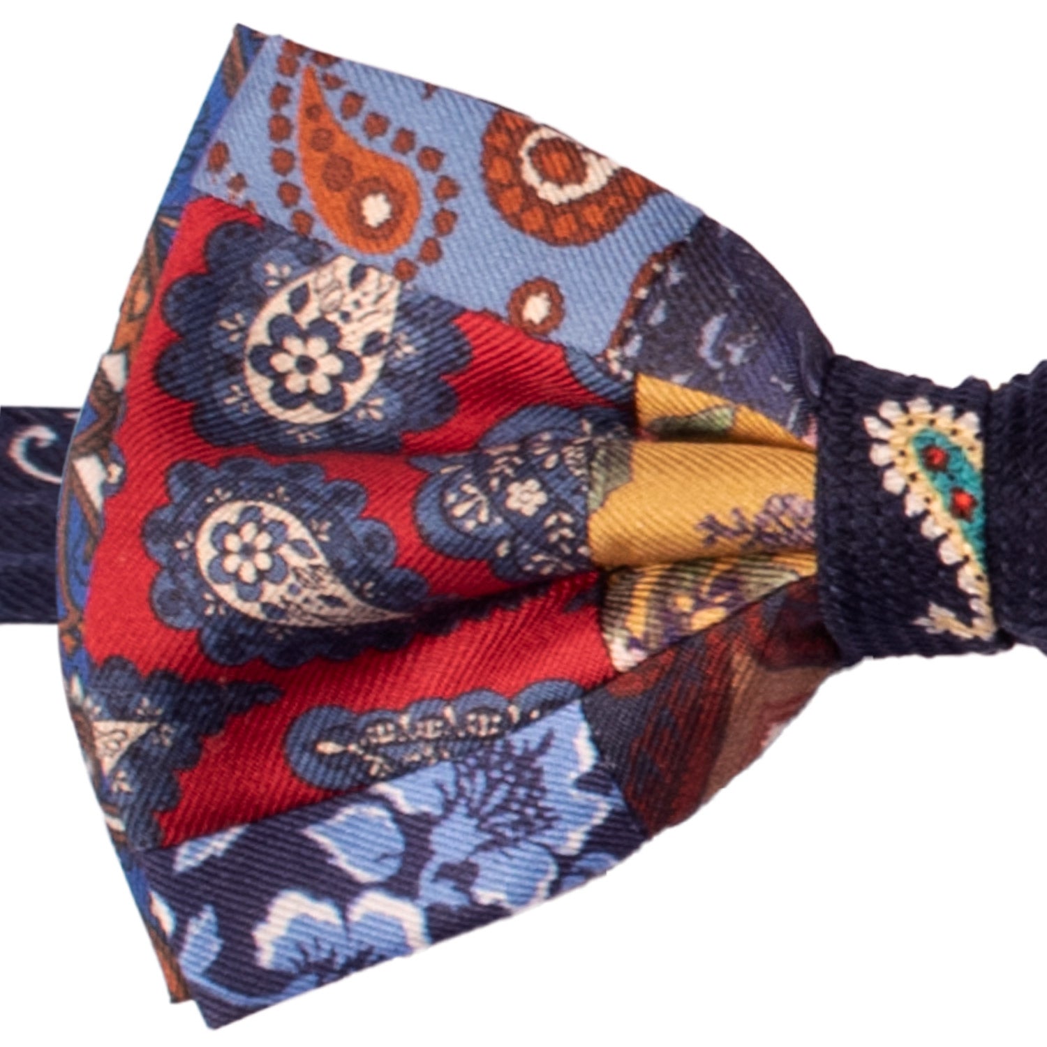 Papillon Annodato Patchwork Stampa di Seta Fantasia Multicolor PATCH1051 Made in Italy Graffeo Cravatte Dettaglio