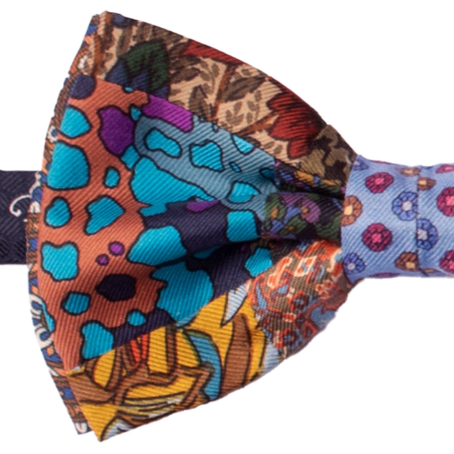 Papillon Annodato Patchwork Stampa di Seta Fantasia Multicolor PATCH1059 Made in Italy Graffeo Cravatte Dettaglio