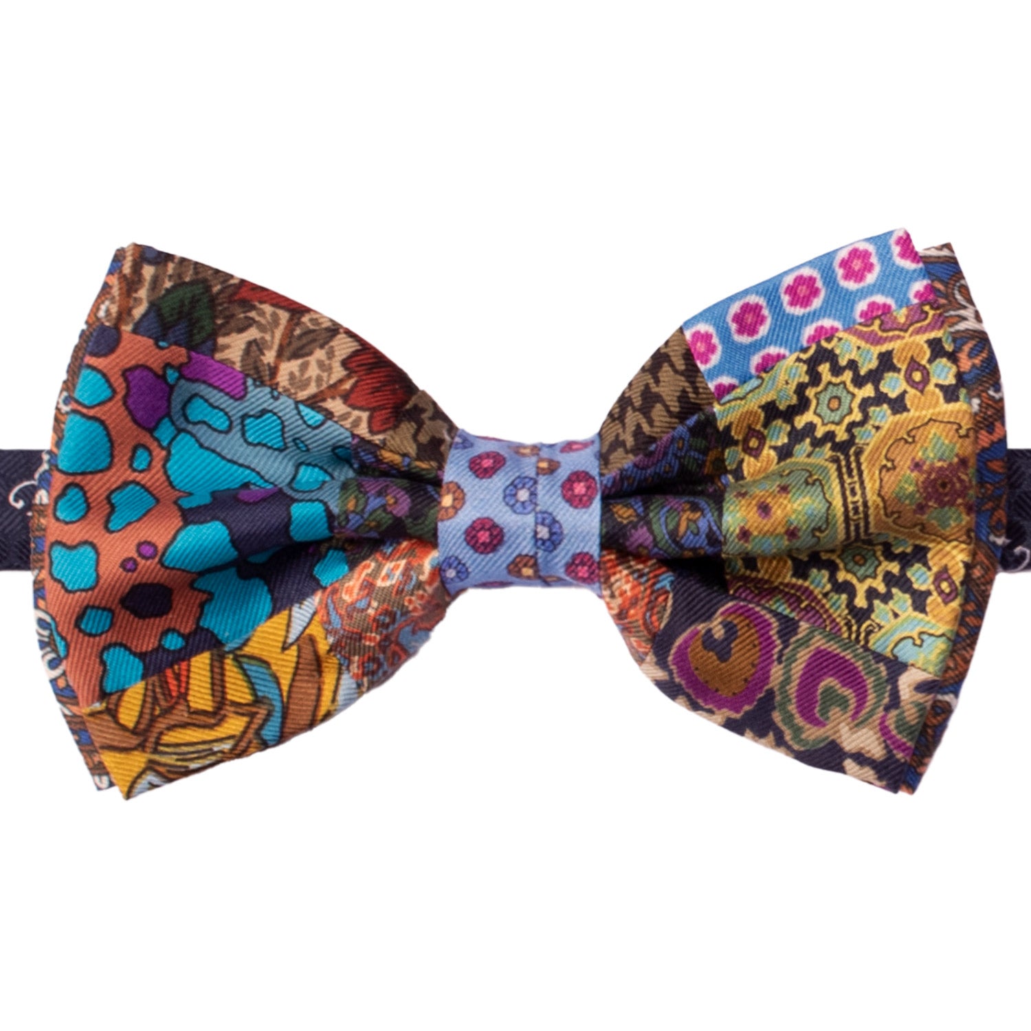 Papillon Annodato Patchwork Stampa di Seta Fantasia Multicolor PATCH1059 Made in Italy Graffeo Cravatte