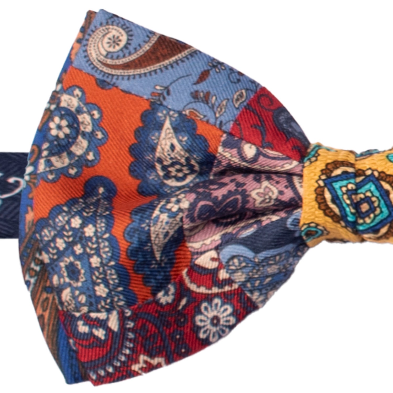 Papillon Annodato Patchwork Stampa di Seta Fantasia Multicolor PATCH1061 Made in Italy Graffeo Cravatte Dettaglio