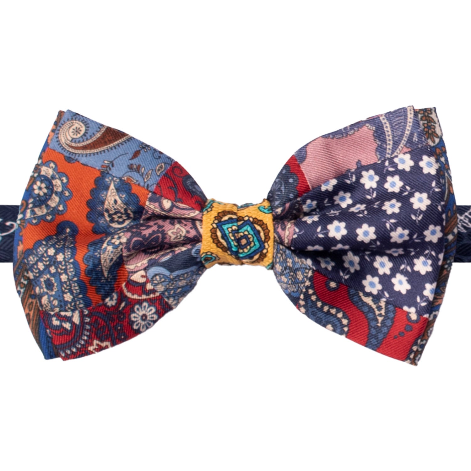 Papillon Annodato Patchwork Stampa di Seta Fantasia Multicolor PATCH1061 Made in Italy Graffeo Cravatte