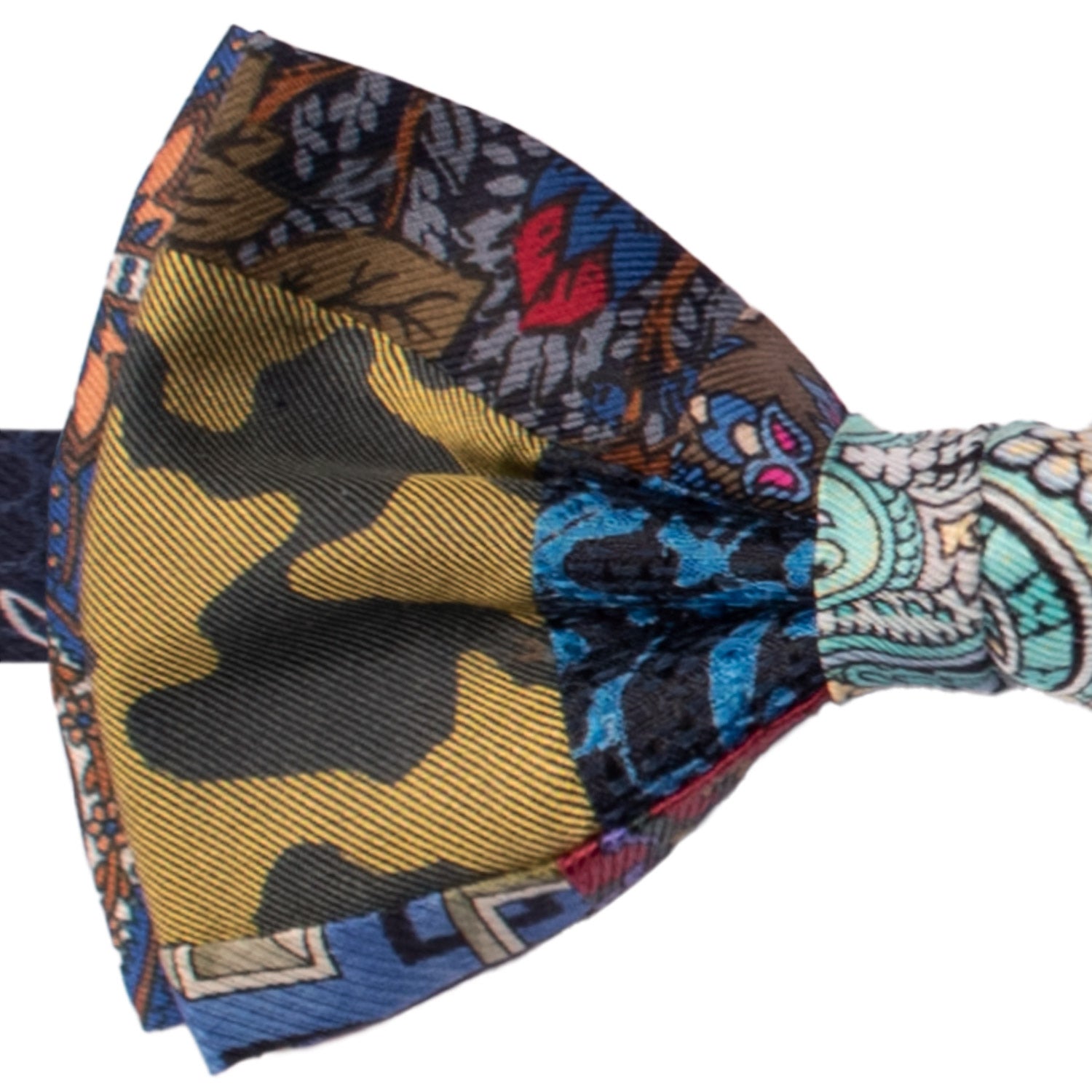 Papillon Annodato Patchwork Stampa di Seta Fantasia Multicolor PATCH1066 Made in Italy Graffeo Cravatte Dettaglio