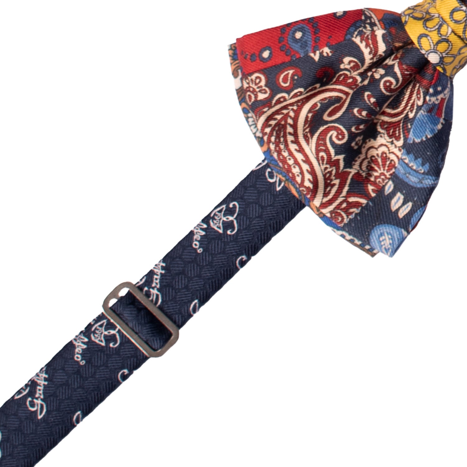 Papillon Annodato Patchwork Stampa di Seta Fantasia Multicolor PATCH1067 Made in Italy Graffeo Cravatte Pre-Tied