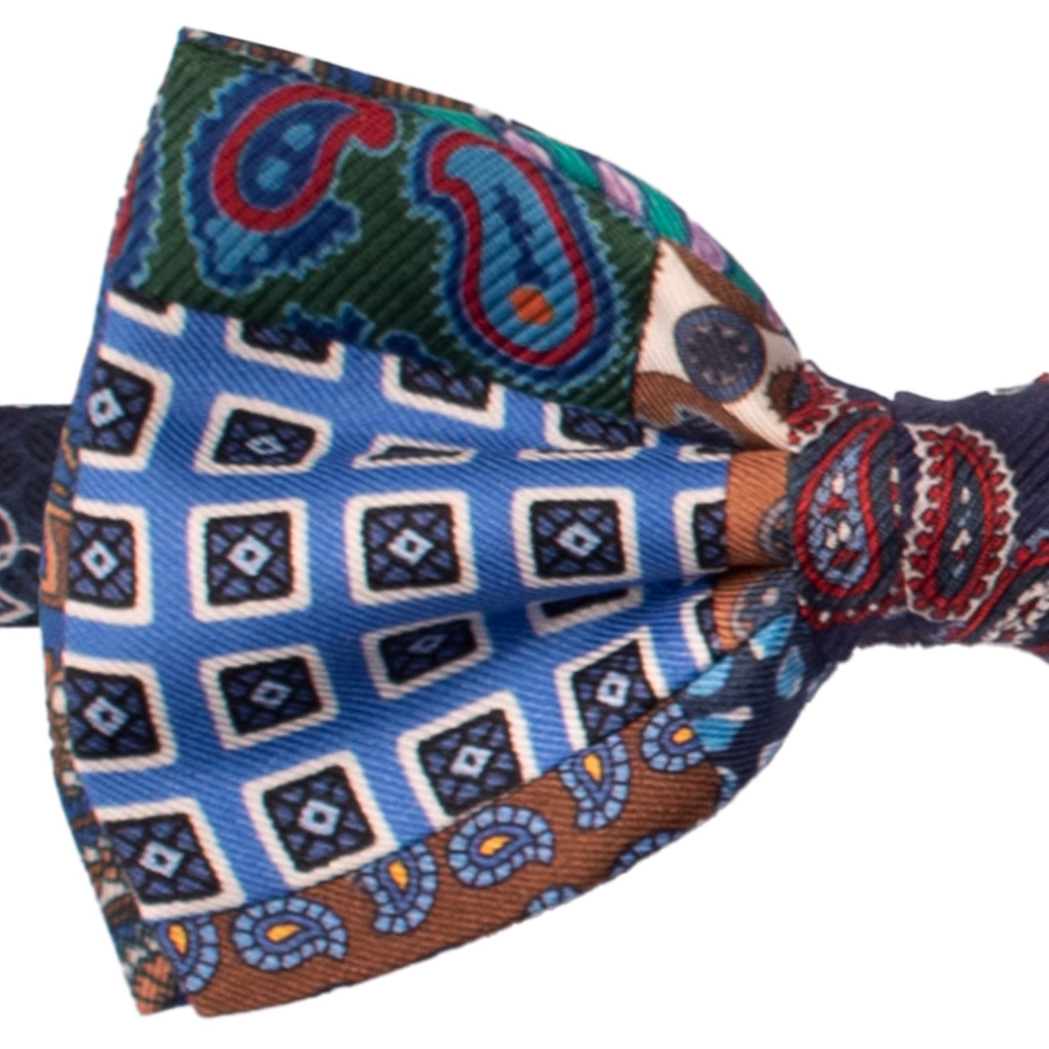 Papillon Annodato Patchwork Stampa di Seta Fantasia Multicolor PATCH1071 Made in Italy Graffeo Cravatte Dettaglio