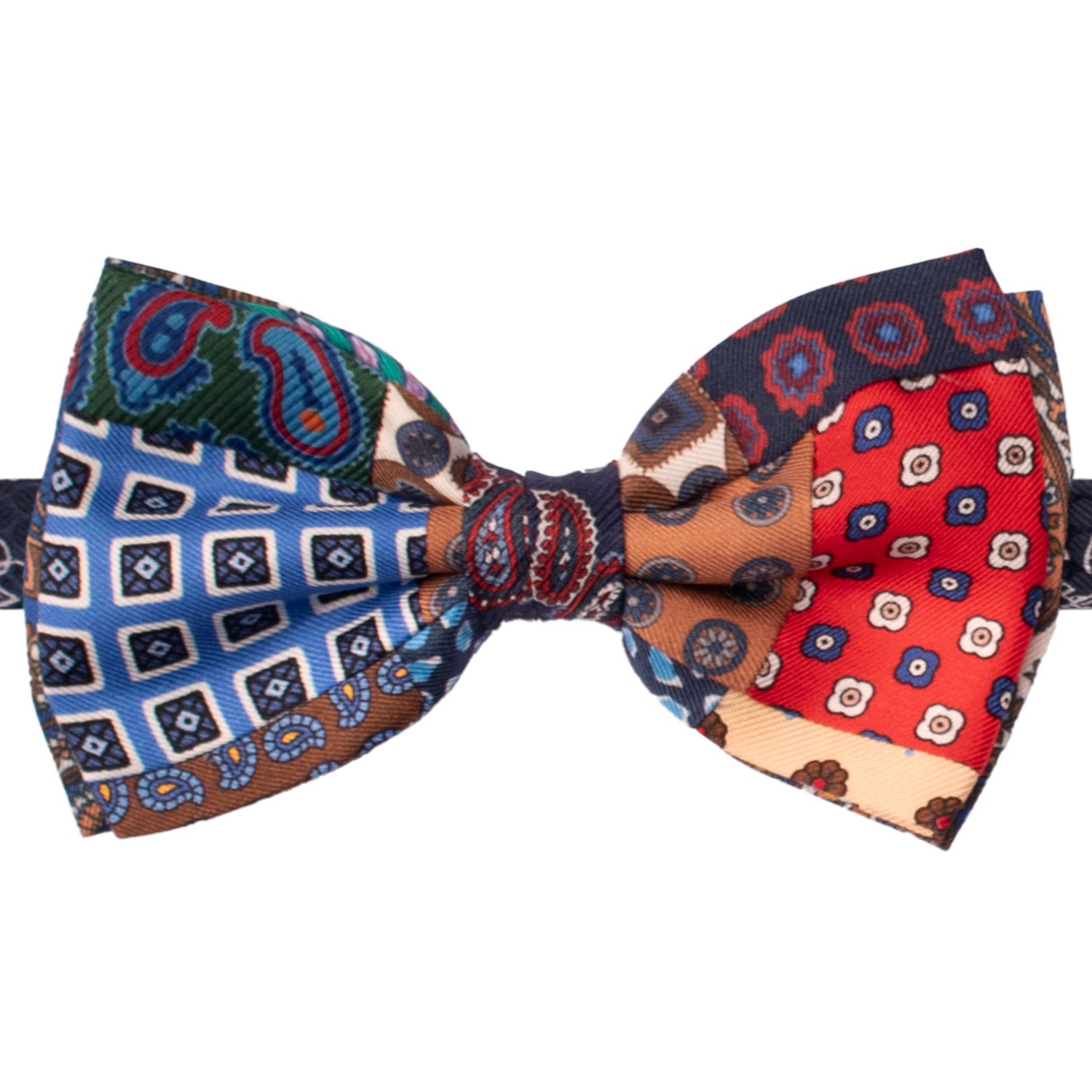 Papillon Annodato Patchwork Stampa di Seta Fantasia Multicolor PATCH1071 Made in Italy Graffeo Cravatte