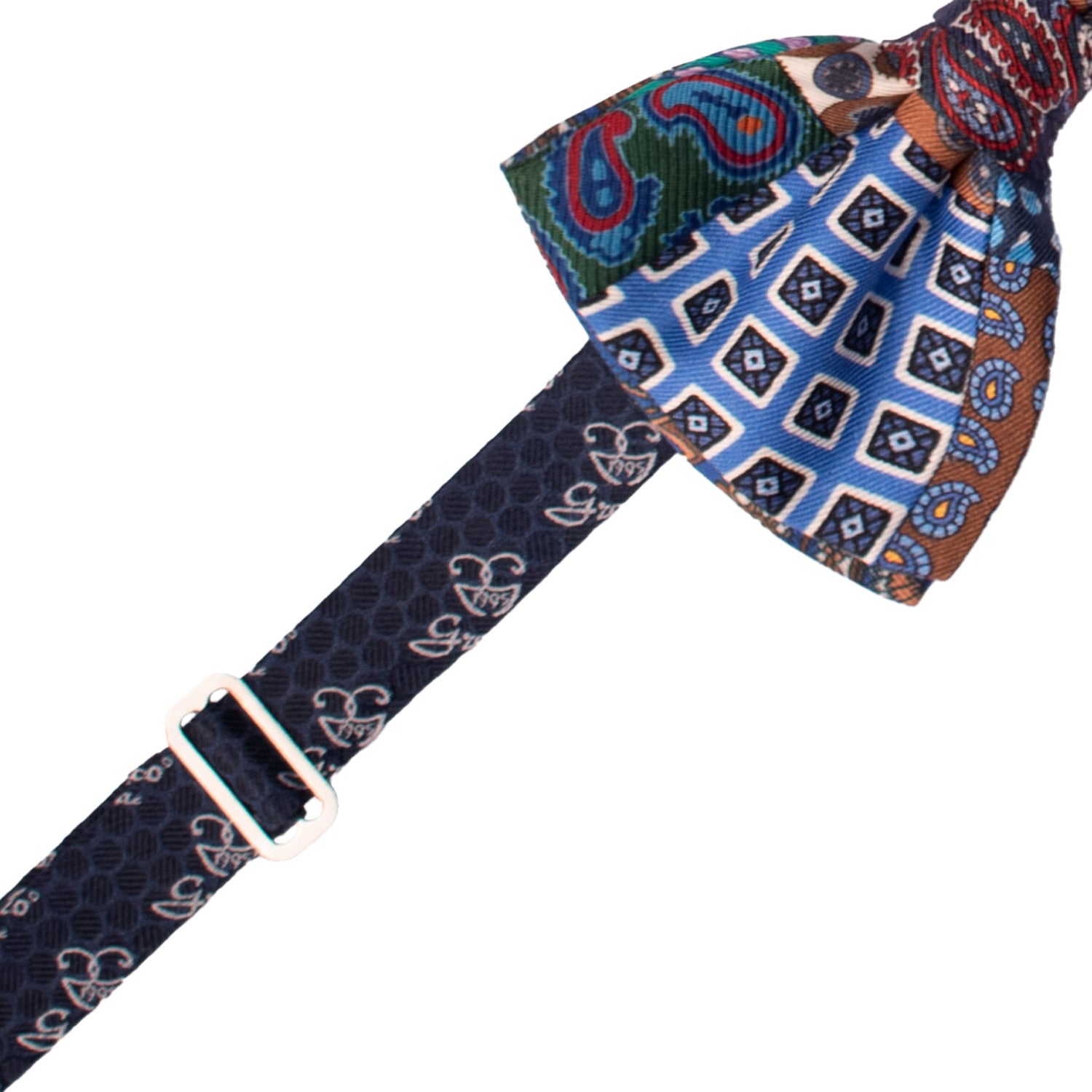 Papillon Annodato Patchwork Stampa di Seta Fantasia Multicolor PATCH1071 Made in Italy Graffeo Cravatte Pre-Tied