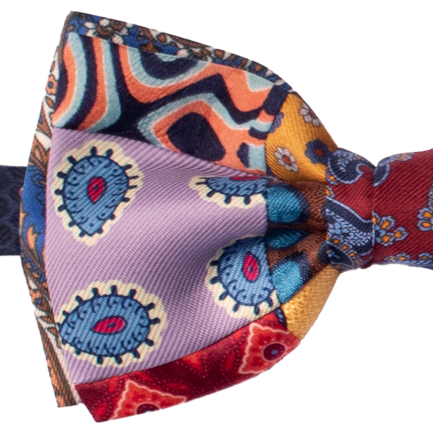 Papillon Annodato Patchwork Stampa di Seta Fantasia Multicolor PATCH1074 Made in Italy Graffeo Cravatte Dettaglio