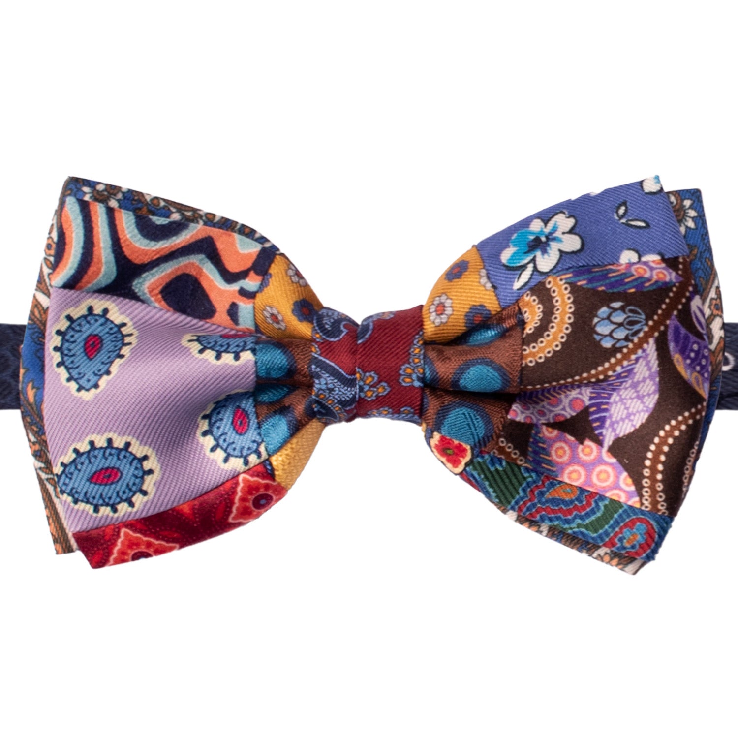 Papillon Annodato Patchwork Stampa di Seta Fantasia Multicolor PATCH1074 Made in Italy Graffeo Cravatte