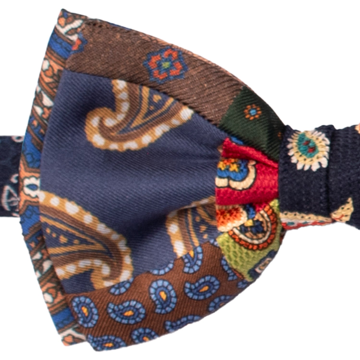 Papillon Annodato Patchwork Stampa di Seta Fantasia Multicolor PATCH1076 Made in Italy Graffeo Cravatte Dettaglio
