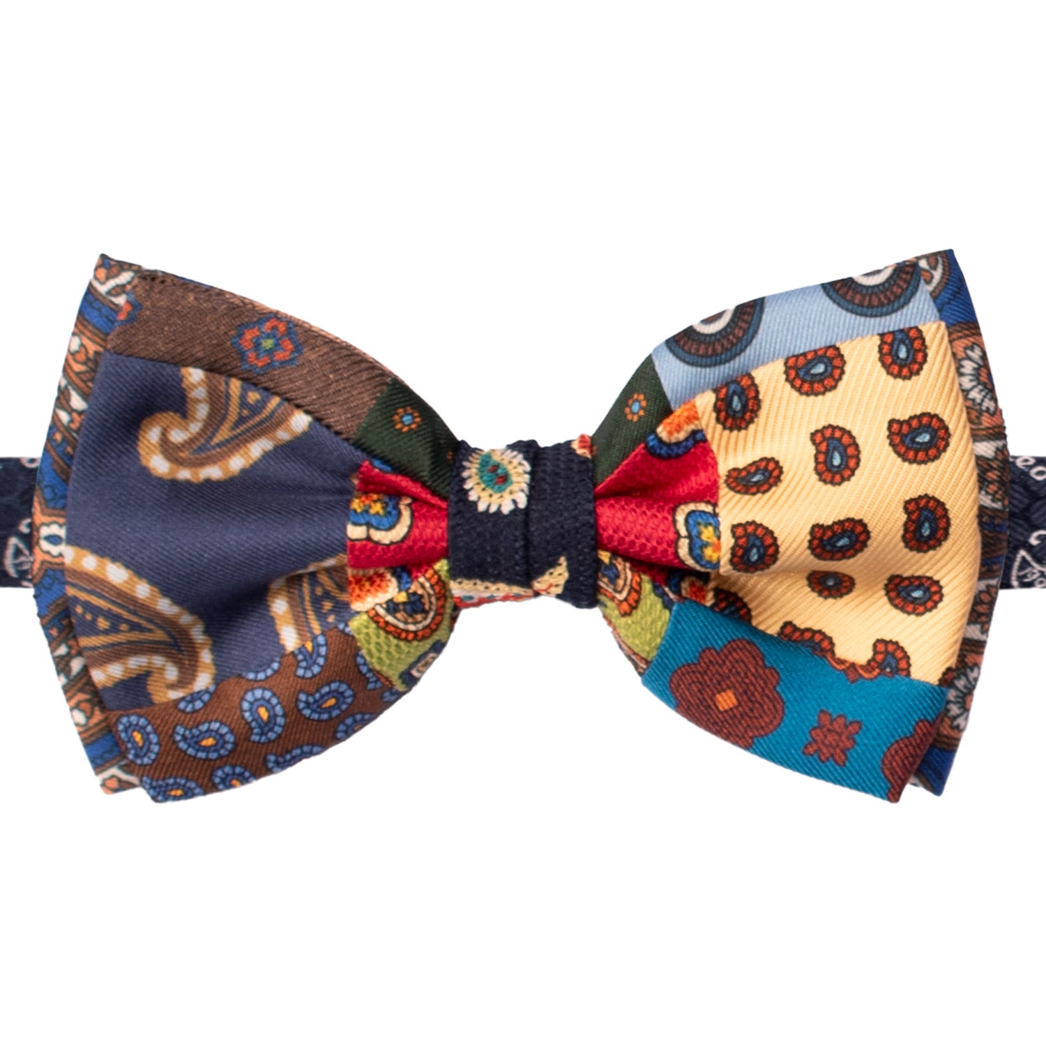 Papillon Annodato Patchwork Stampa di Seta Fantasia Multicolor PATCH1076 Made in Italy Graffeo Cravatte