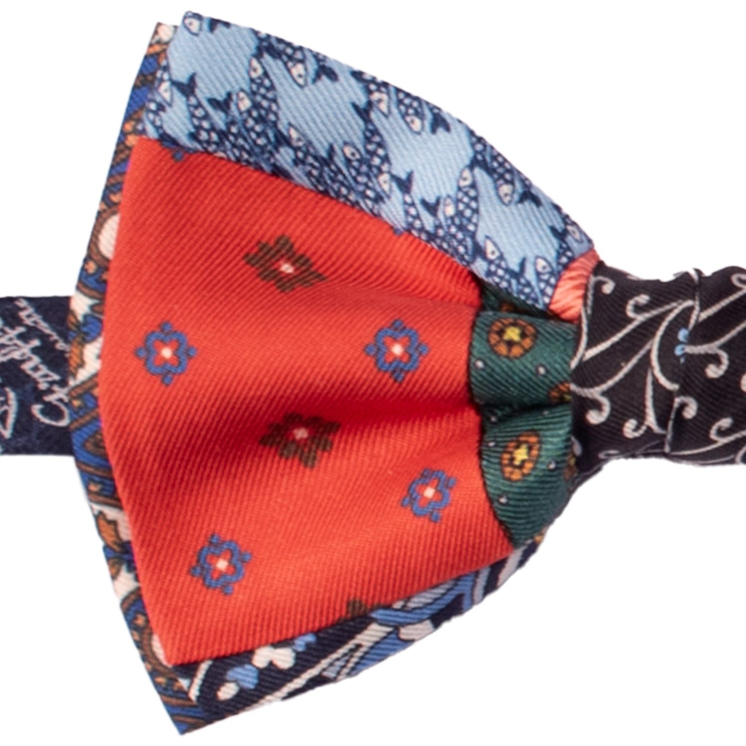Papillon Annodato Patchwork Stampa di Seta Fantasia Multicolor PATCH1078 Made in Italy Graffeo Cravatte Dettaglio