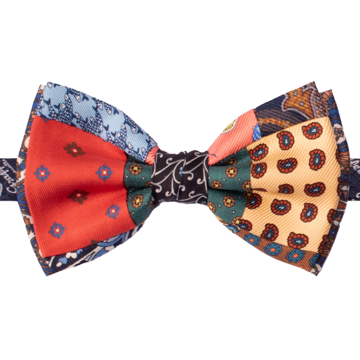 Papillon Annodato Patchwork Stampa di Seta Fantasia Multicolor PATCH1078 Made in Italy Graffeo Cravatte