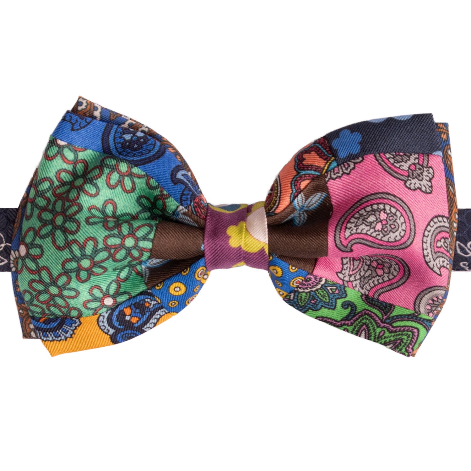 Papillon Annodato Patchwork Stampa di Seta Fantasia Multicolor PATCH998 Made in Italy Graffeo Cravatte