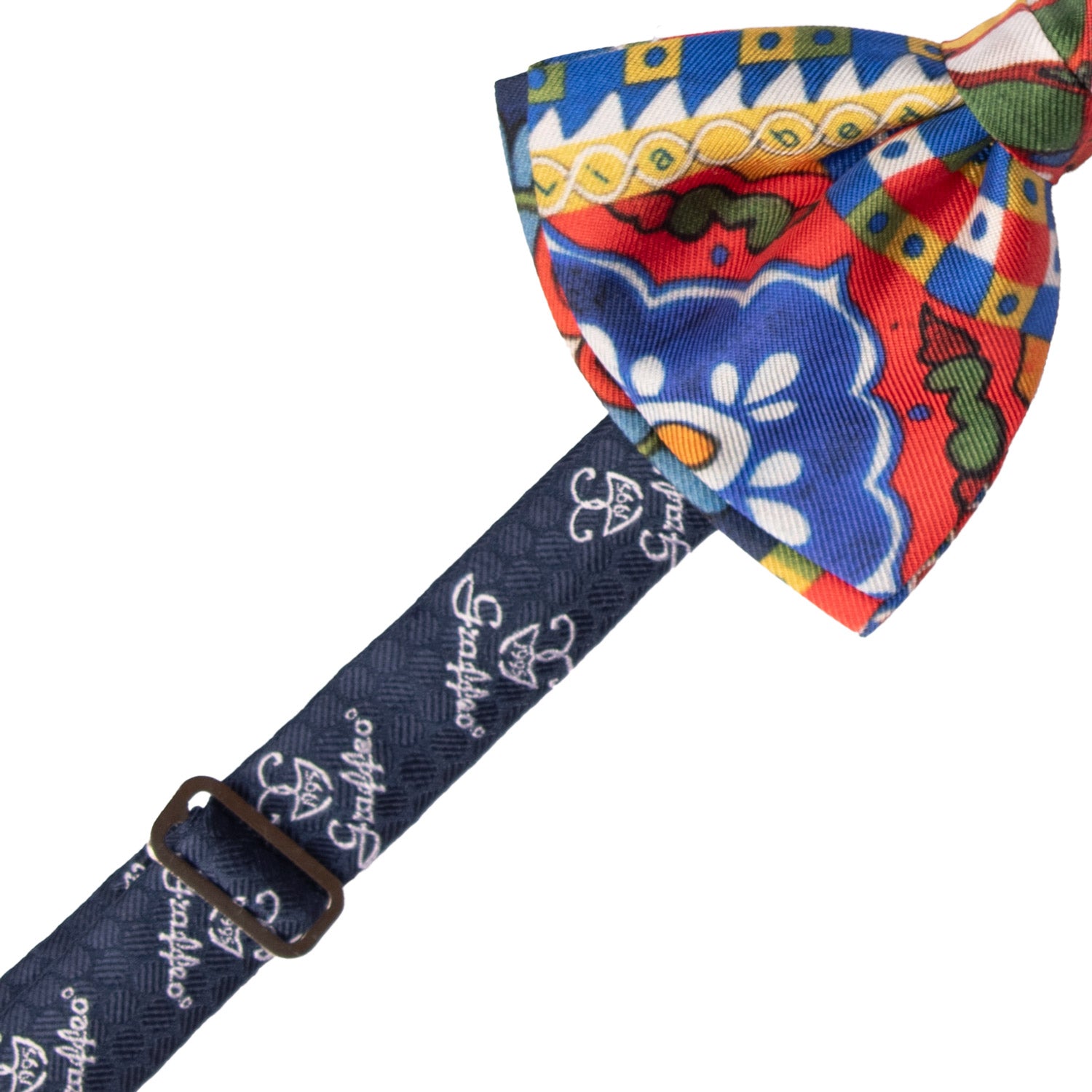 Papillon Annodato Siciliano Sartoriale in Seta Stampata con Maioliche PS197 Graffeo Cravatte Made in Italy Pre-Tied
