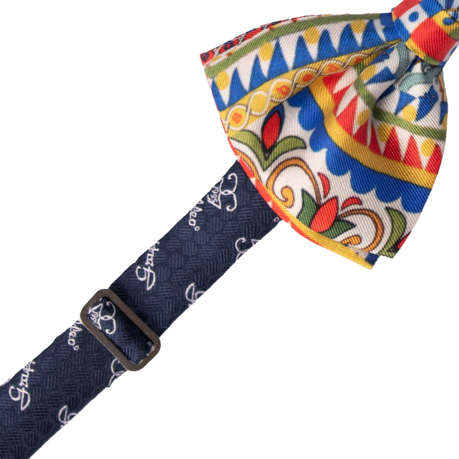 Papillon Annodato Siciliano Sartoriale in Seta Stampata con Maioliche PS200 Graffeo Cravatte Made in Italy Pre-Tied