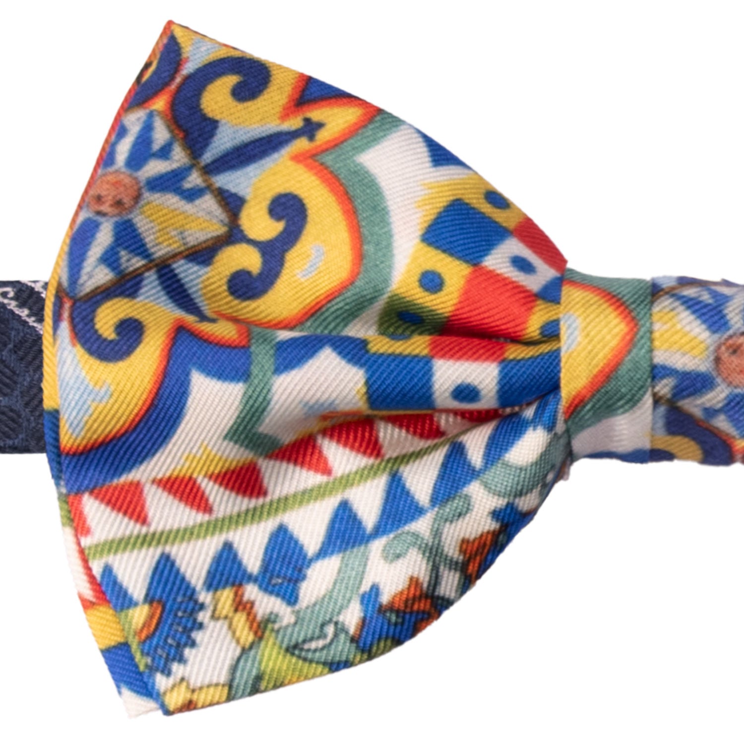 Papillon Annodato Siciliano Sartoriale in Seta Stampata con Maioliche PS201 Graffeo Cravatte Made in Italy Dettaglio