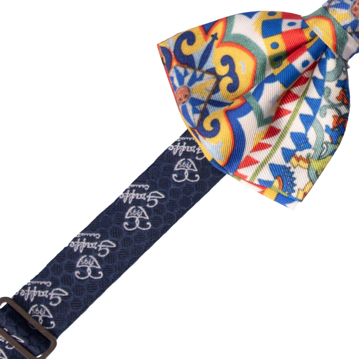 Papillon Annodato Siciliano Sartoriale in Seta Stampata con Maioliche PS201 Graffeo Cravatte Made in Italy Pre-Tied