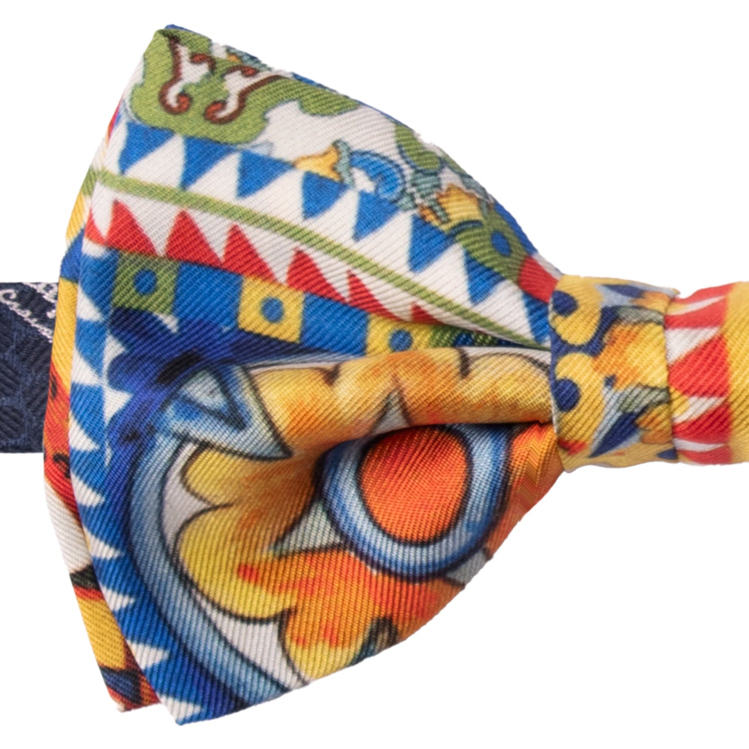 Papillon Annodato Siciliano Sartoriale in Seta Stampata con Maioliche PS202 Graffeo Cravatte Made in Italy Dettaglio