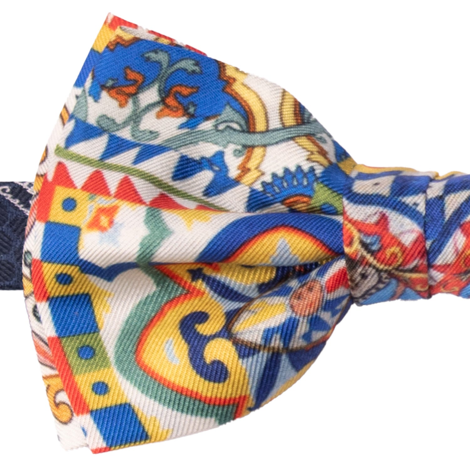 Papillon Annodato Siciliano Sartoriale in Seta Stampata con Maioliche PS203 Graffeo Cravatte Made in Italy Dettaglio