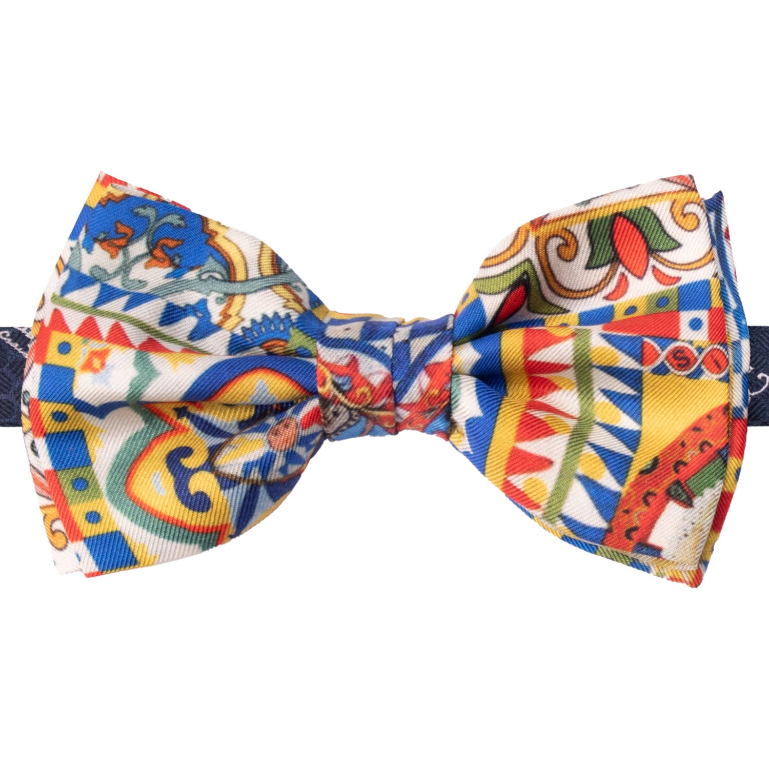 Papillon Annodato Siciliano Sartoriale in Seta Stampata con Maioliche PS203 Graffeo Cravatte Made in Italy
