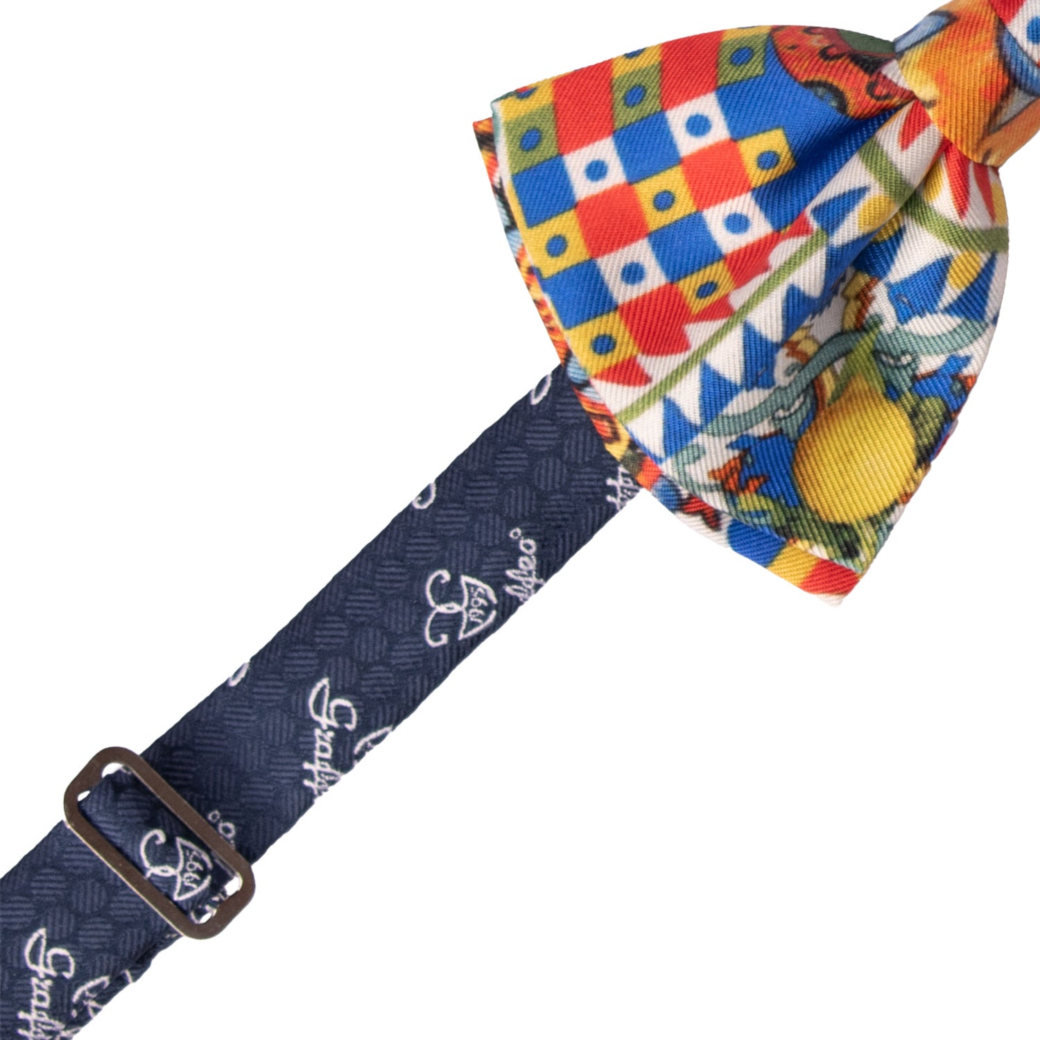 Papillon Annodato Siciliano Sartoriale in Seta Stampata con Maioliche PS204 Graffeo Cravatte Made in Italy Pre-Tied