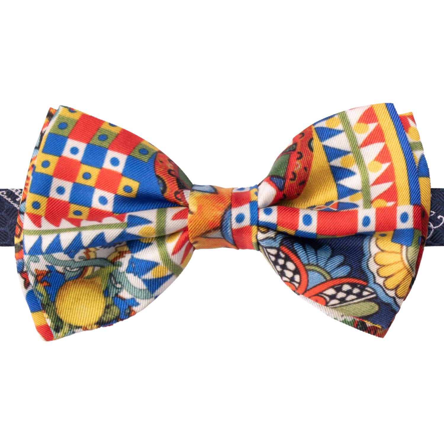 Papillon Annodato Siciliano Sartoriale in Seta Stampata con Maioliche PS204 Graffeo Cravatte Made in Italy