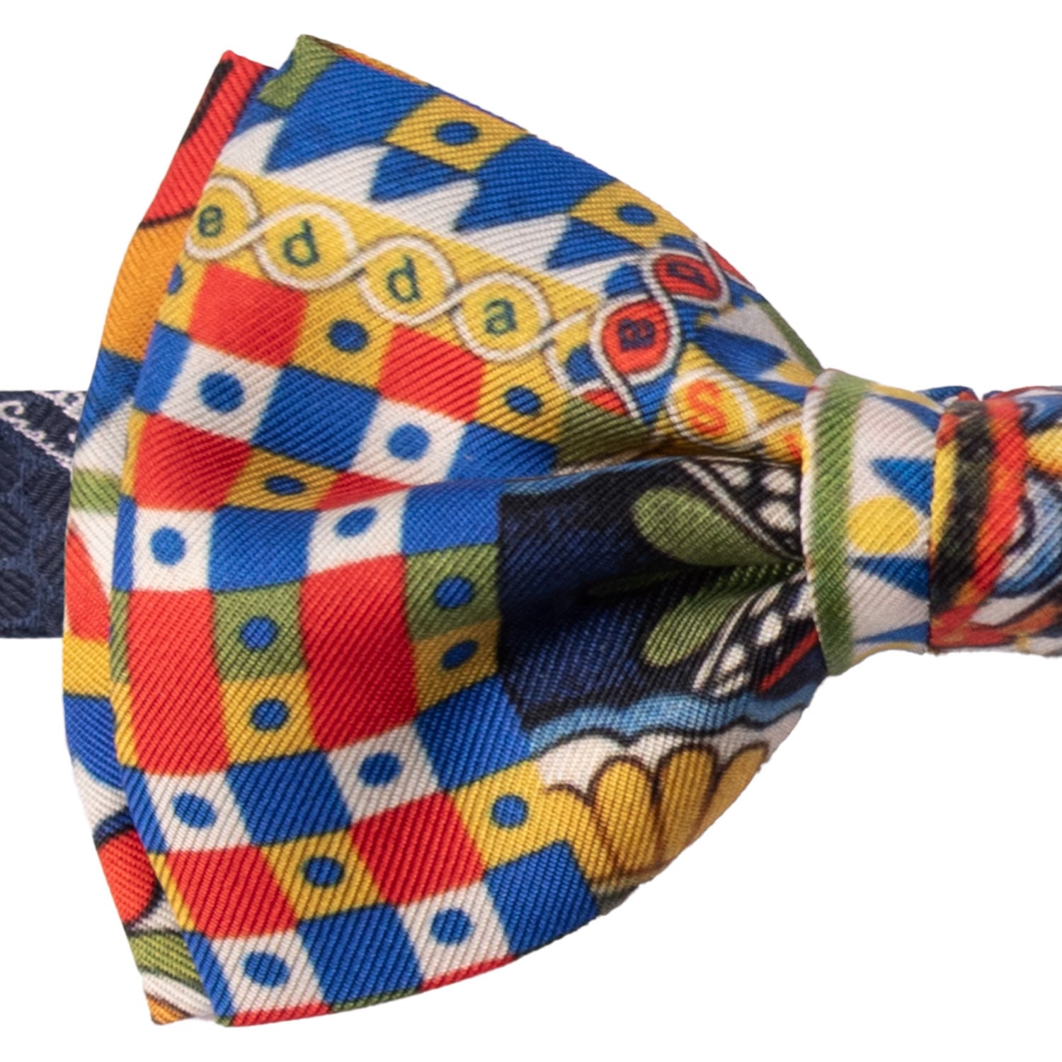Papillon Annodato Siciliano Sartoriale in Seta Stampata con Maioliche PS205 Graffeo Cravatte Made in Italy Dettaglio