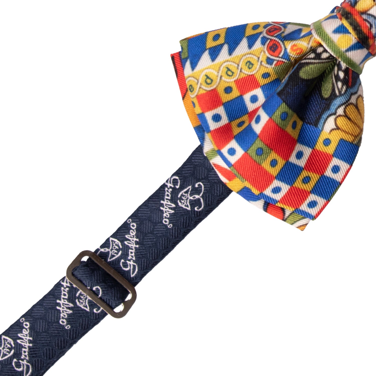 Papillon Annodato Siciliano Sartoriale in Seta Stampata con Maioliche PS205 Graffeo Cravatte Made in Italy Pre-Tied