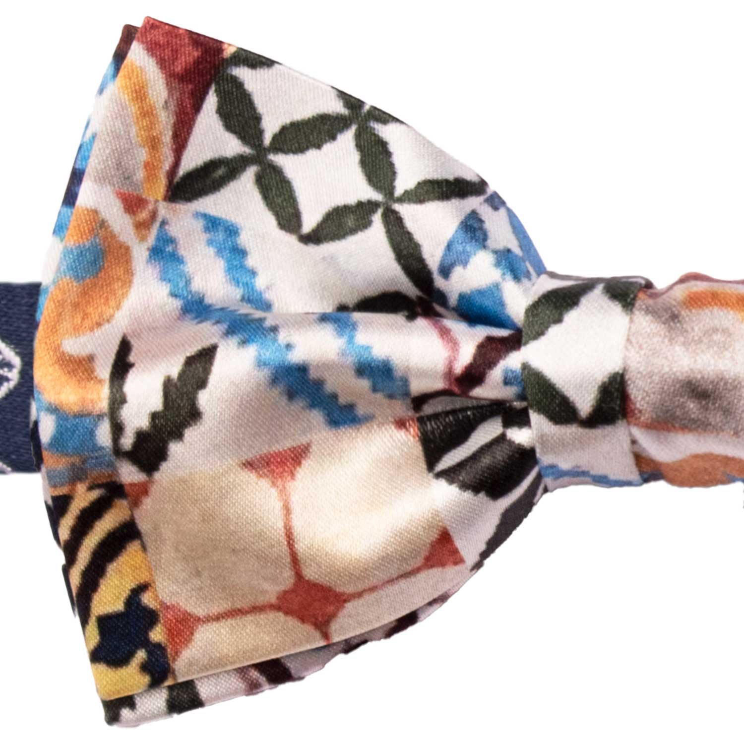 Papillon Annodato Siciliano Stampa di Raso con Maioliche Multicolor PS289 Made in Italy Graffeo Cravatte Dettaglio