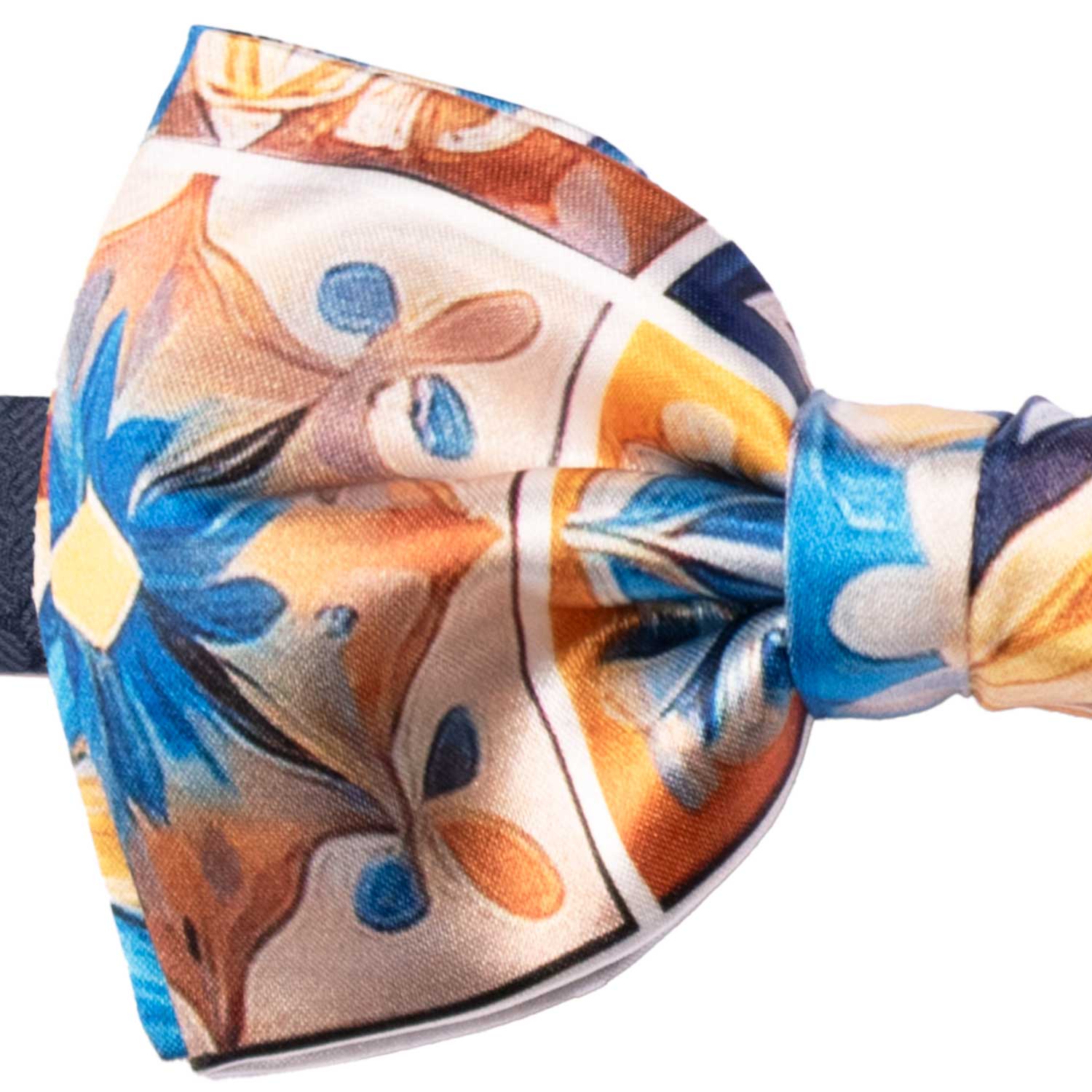 Papillon Annodato Siciliano Stampa di Raso con Maioliche Multicolor PS292 Made in Italy Graffeo Cravatte Dettaglio