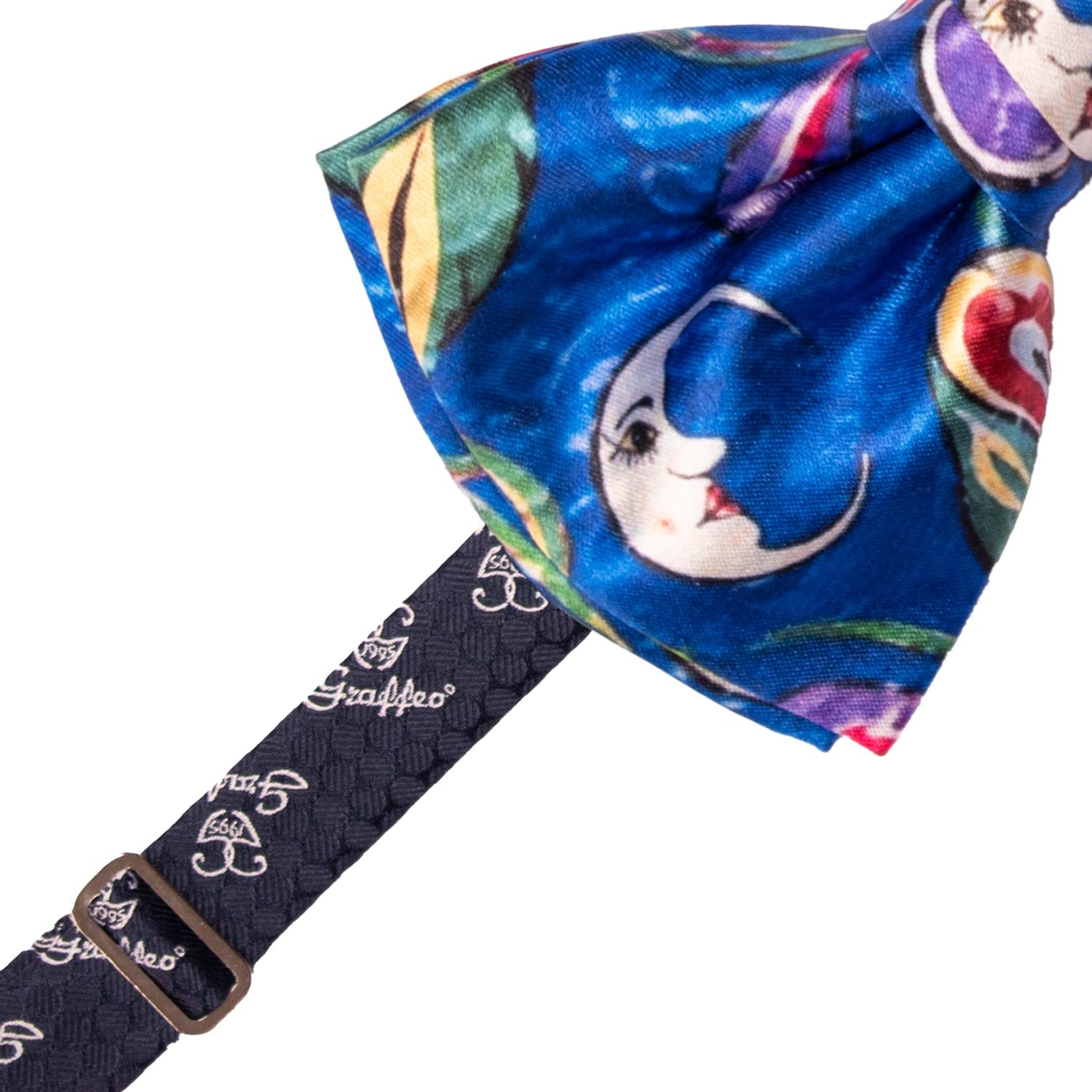 Papillon Annodato Siciliano Stampa di Raso Bluette Fantasia Multicolor PS268 Made in Italy Graffeo Cravatte Pre-Tied