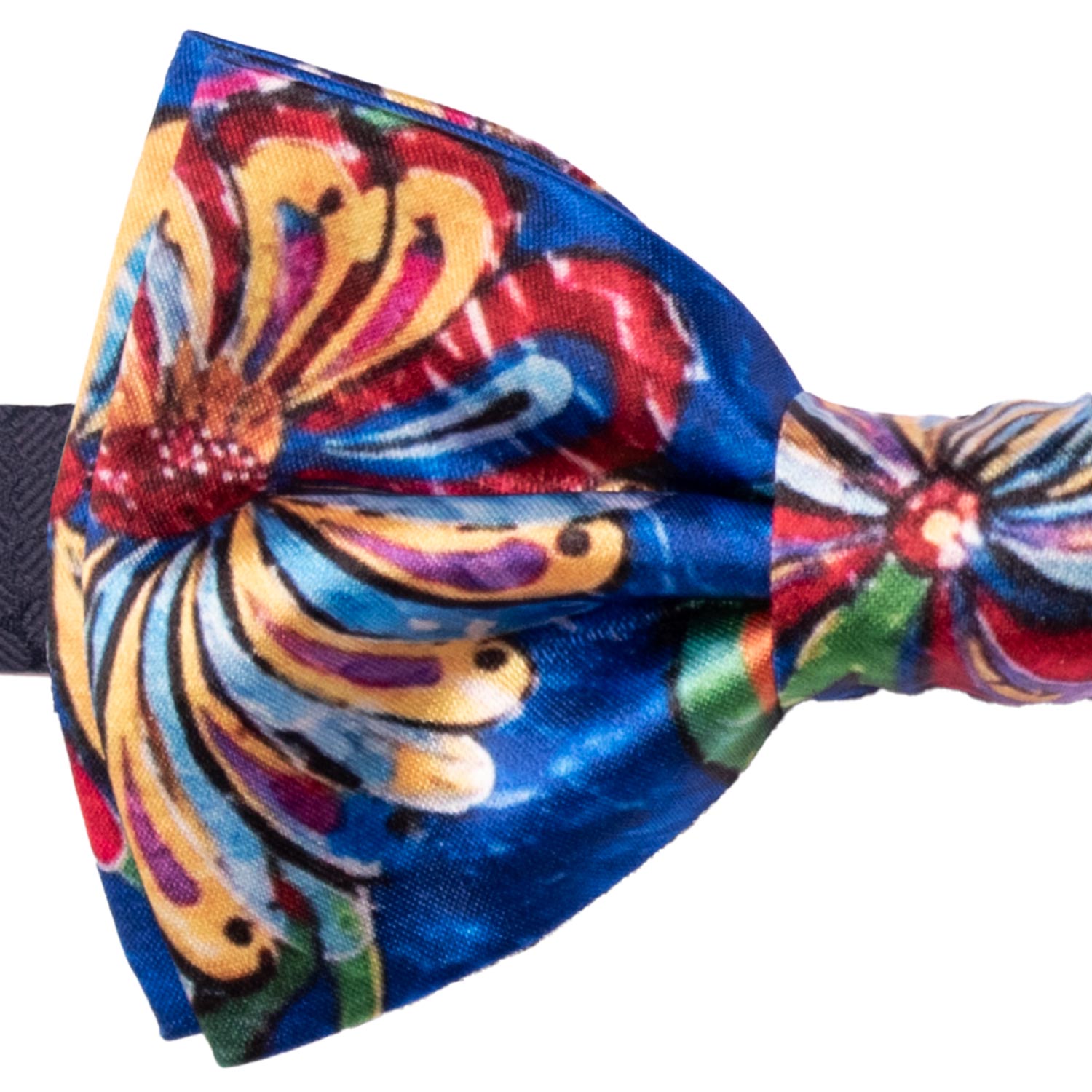 Papillon Annodato Siciliano Stampa di Raso Bluette Fantasia Multicolor PS273 Made in Italy Graffeo Cravatte Dettaglio