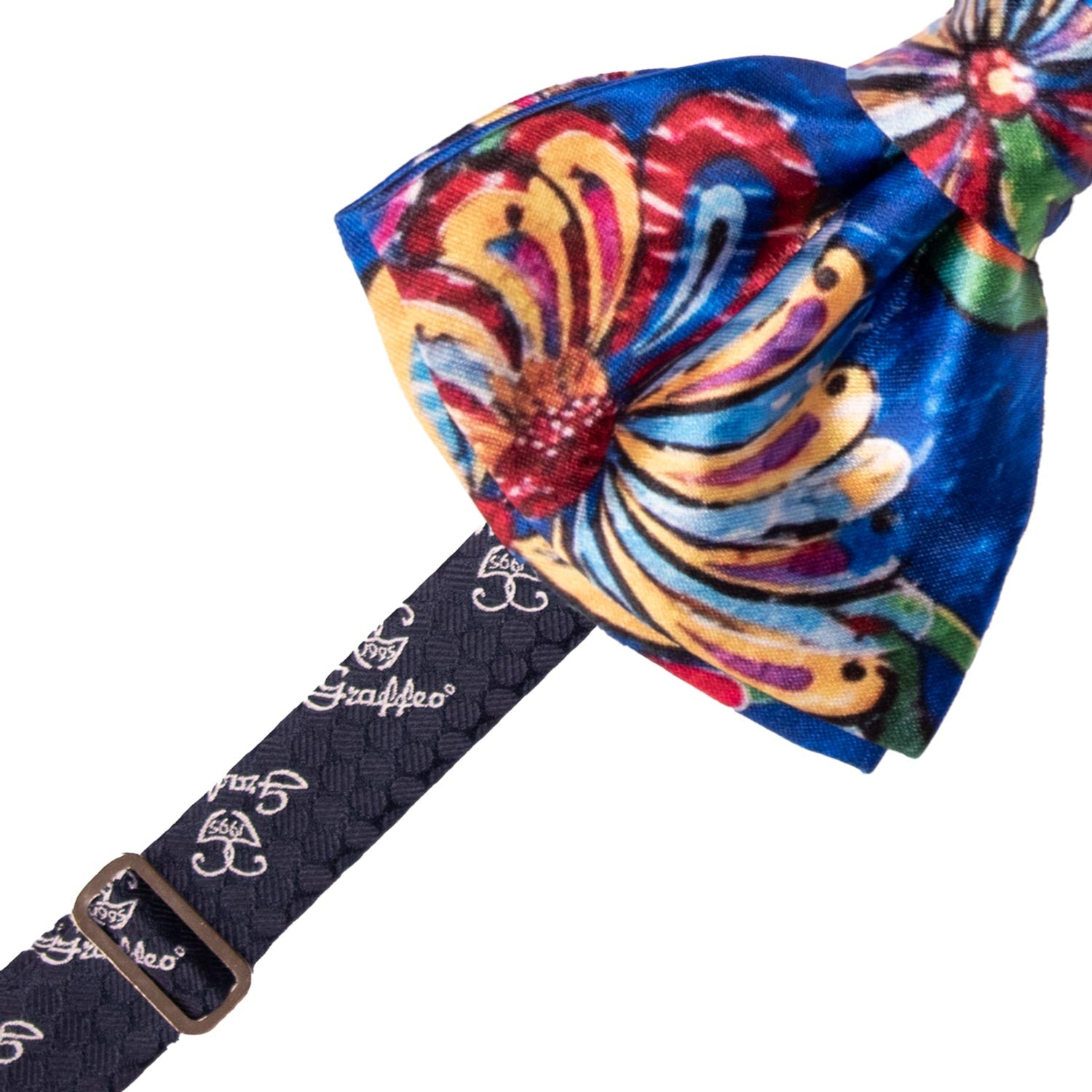 Papillon Annodato Siciliano Stampa di Raso Bluette Fantasia Multicolor PS273 Made in Italy Graffeo Cravatte Pre-Tied