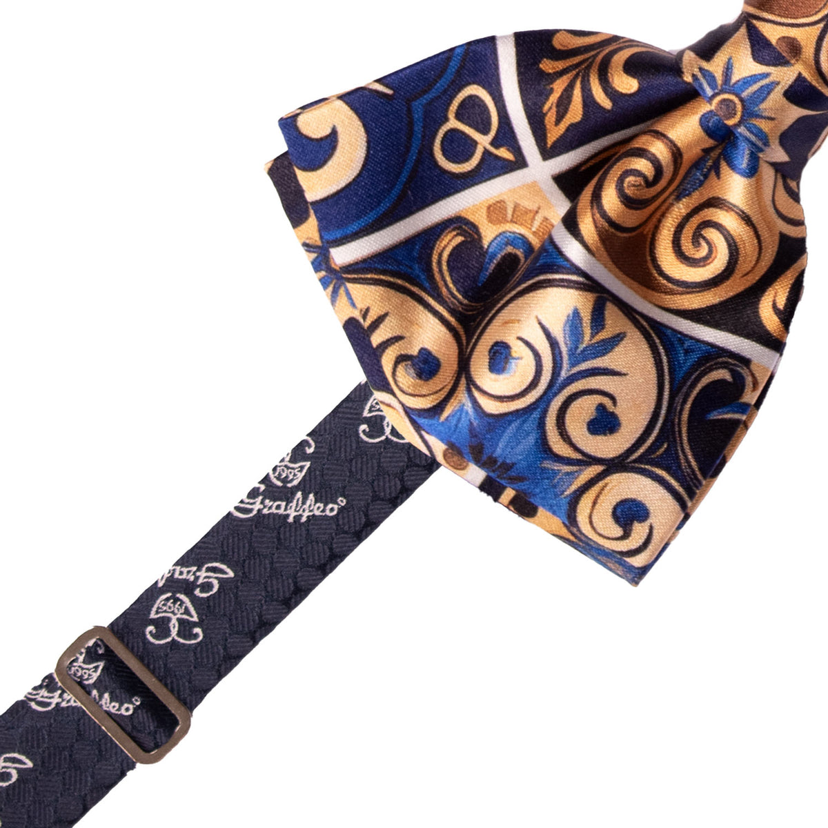 Papillon Annodato Siciliano Stampa di Raso con Maioliche Multicolor PS331 Made in Italy Graffeo Cravatte Pre-Tied