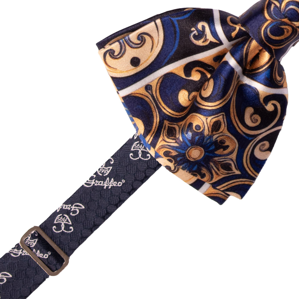 Papillon Annodato Siciliano Stampa di Raso con Maioliche Multicolor PS332 Made in Italy Graffeo Cravatte Pre-Tied