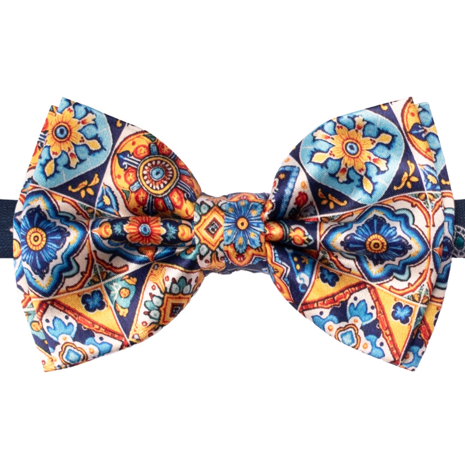 Papillon Annodato Siciliano Stampa di Raso con Maioliche Multicolor PS173 Graffeo Cravatte Made in Italy