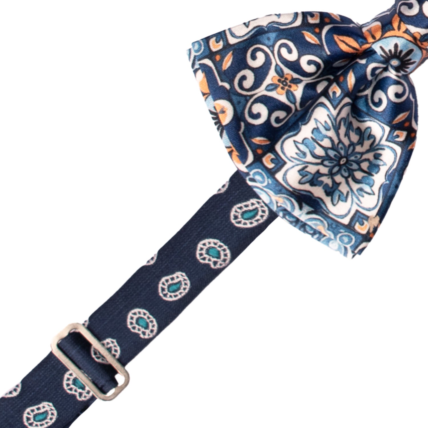 Papillon Annodato Siciliano Stampa di Raso con Maioliche Multicolor PS174 Graffeo Cravatte Made in Italy Pre-Tied