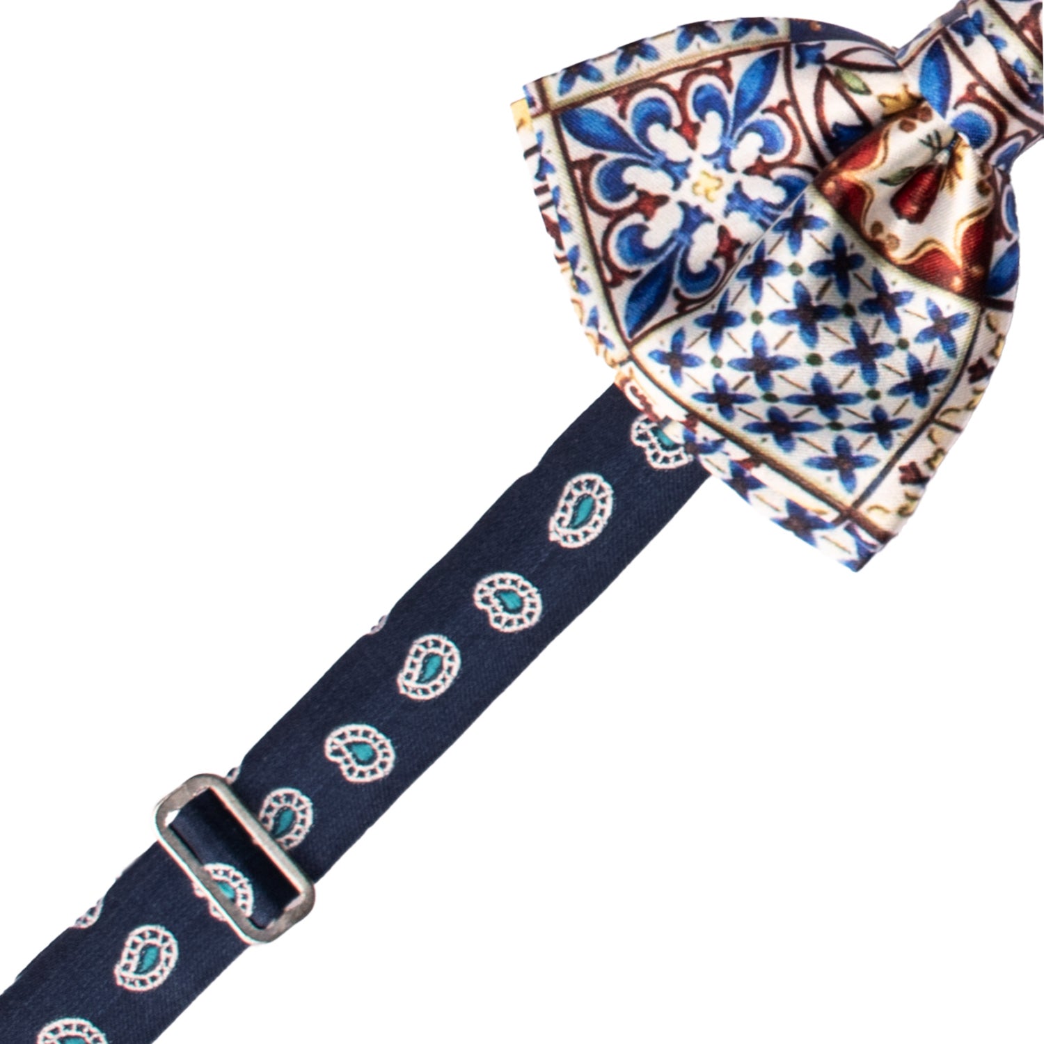 Papillon Annodato Siciliano Stampa di Raso con Maioliche Multicolor PS176 Made in Italy Graffeo Cravatte Pre-Tied