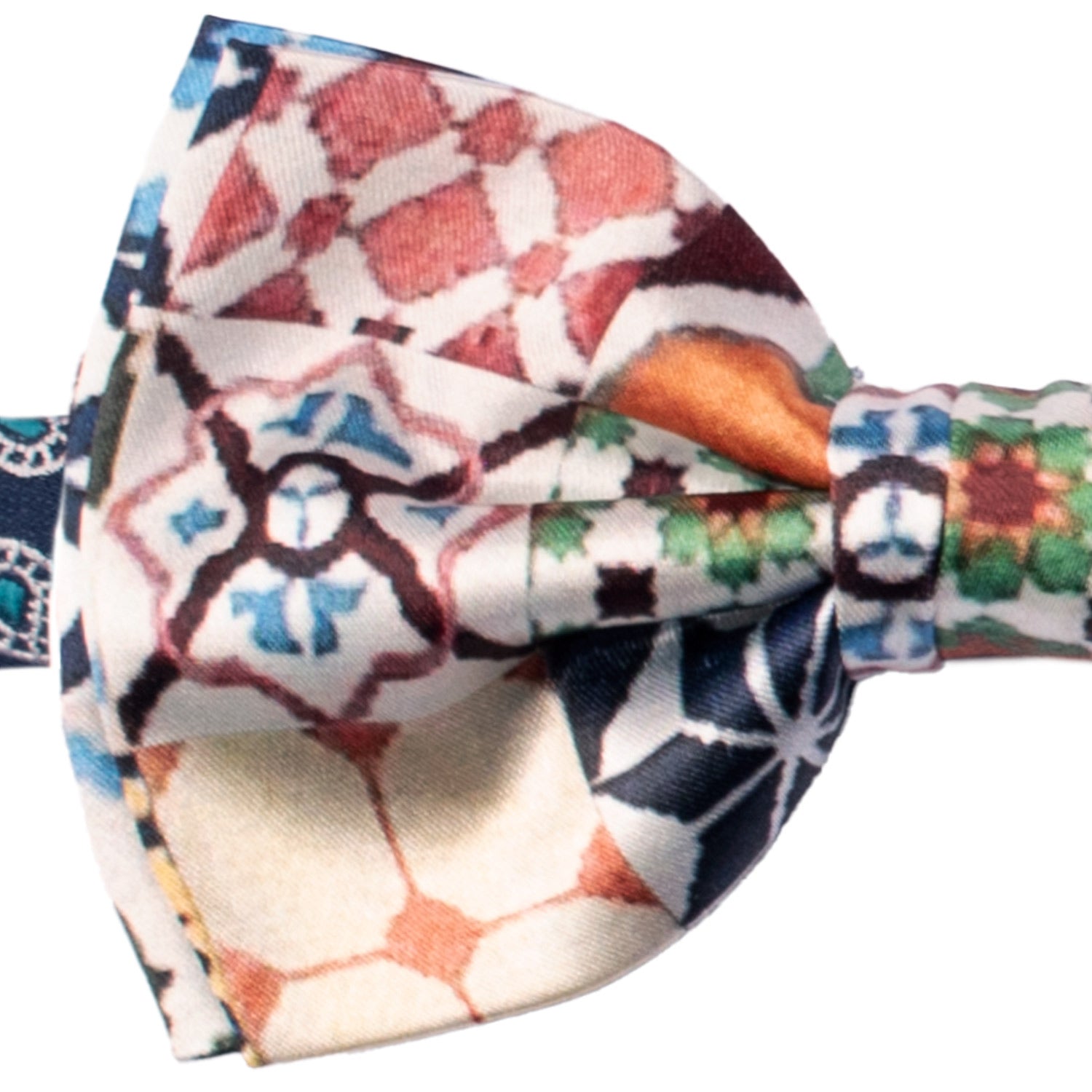 Papillon Annodato Siciliano Stampa di Raso con Maioliche Multicolor PS177 Made in Italy Graffeo Cravatte Dettaglio