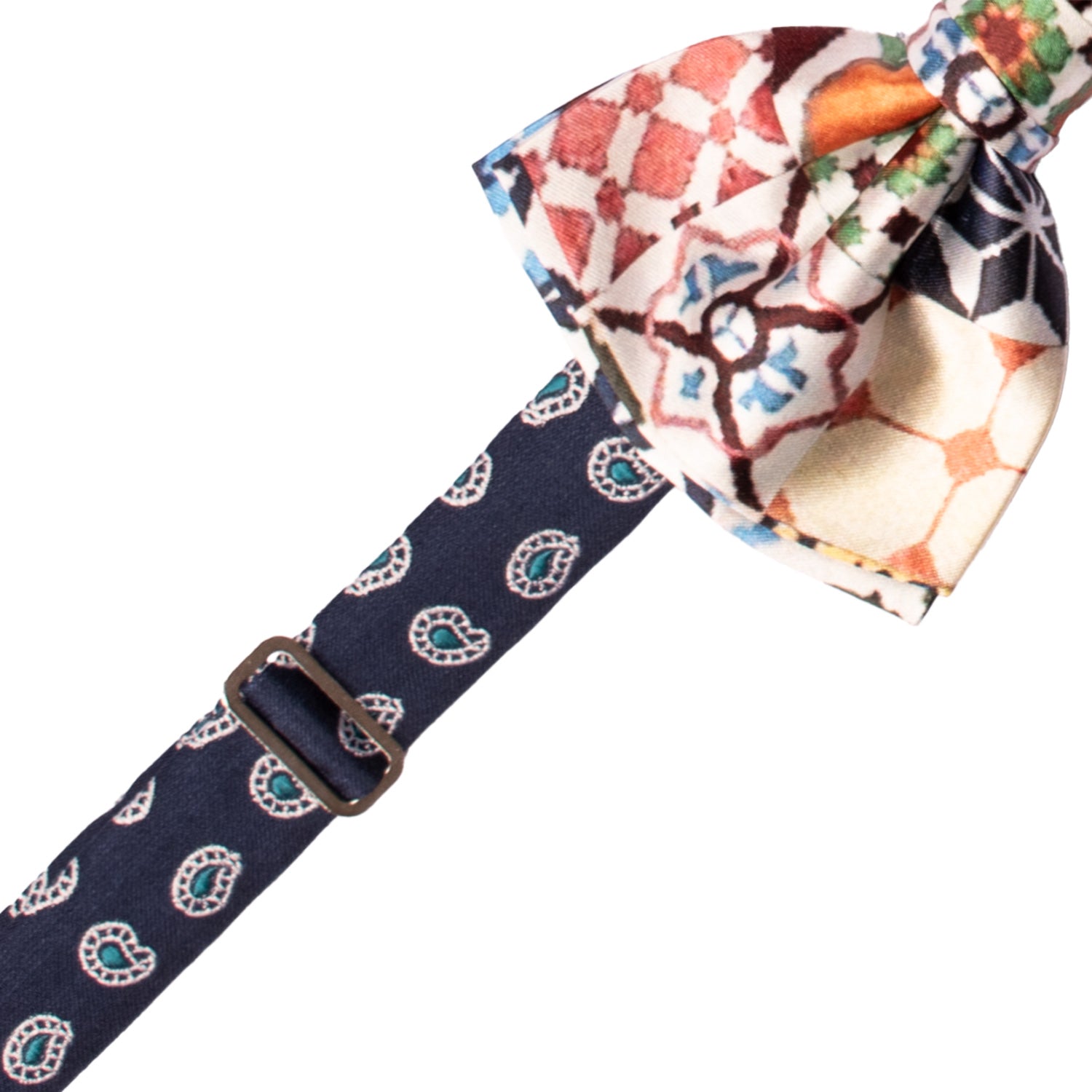 Papillon Annodato Siciliano Stampa di Raso con Maioliche Multicolor PS177 Made in Italy Graffeo Cravatte Pre-Tied