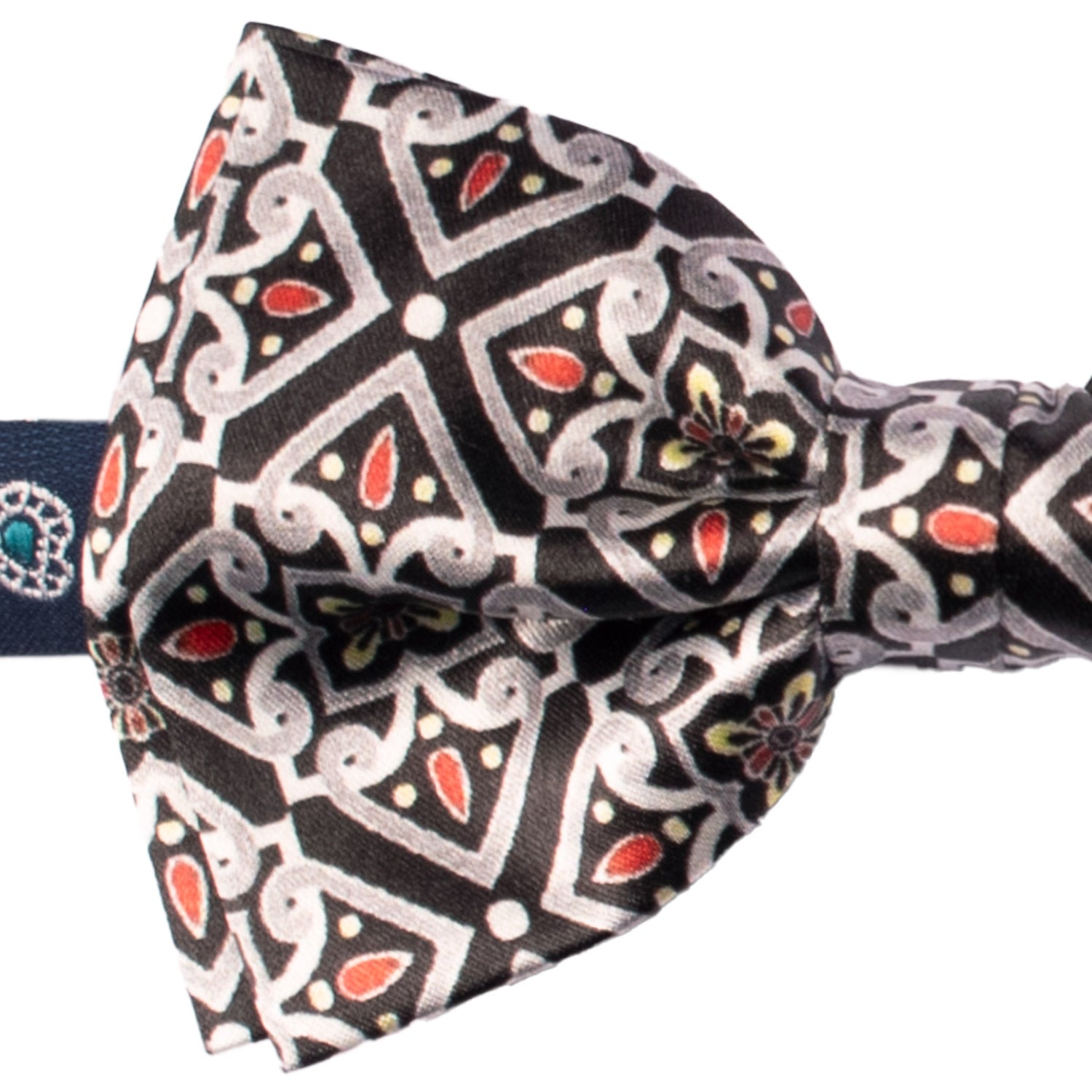 Man Sicilian Printed Satin Pre-Tied Bow Tie Multicolor Majolica PS177 Made in Italy Graffeo Cravatte Dettaglio