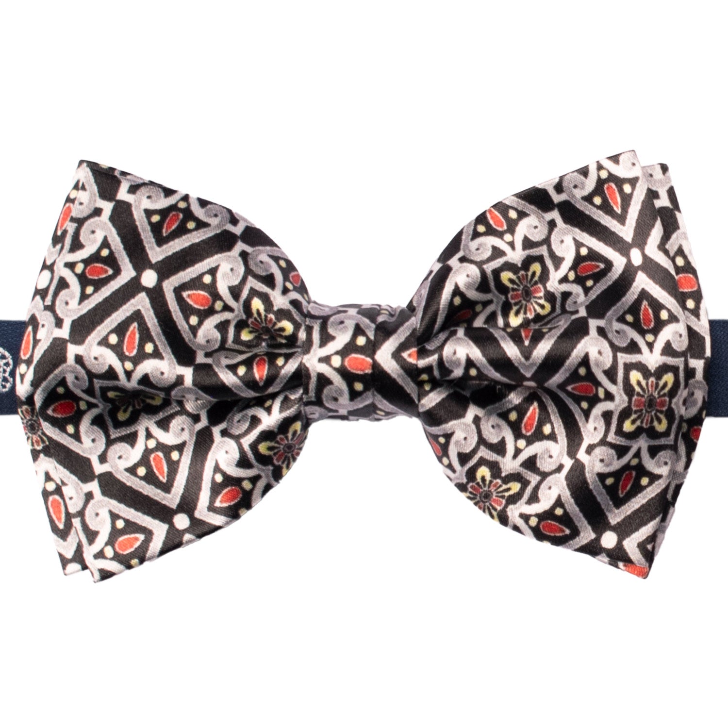 Man Sicilian Printed Satin Pre-Tied Bow Tie Multicolor Majolica PS177 Made in Italy Graffeo Cravatte