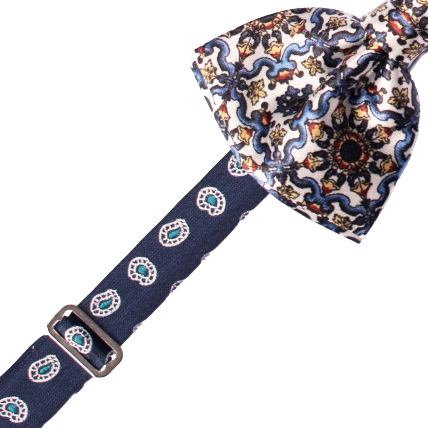 Papillon Annodato Siciliano Stampa di Raso con Maioliche Multicolor PS179 Made in Italy Graffeo Cravatte Pre-Tied