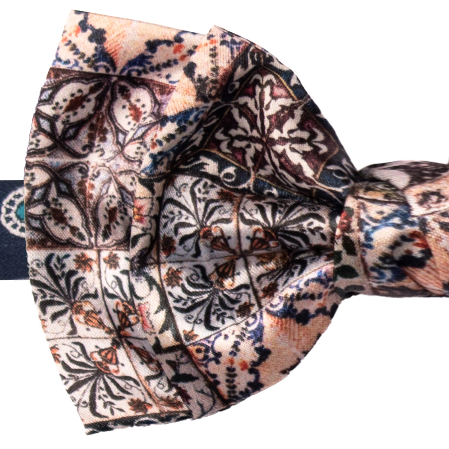 Papillon Annodato Siciliano Stampa di Raso con Maioliche Multicolor PS215 Made in Italy Graffeo Cravatte Dettaglio