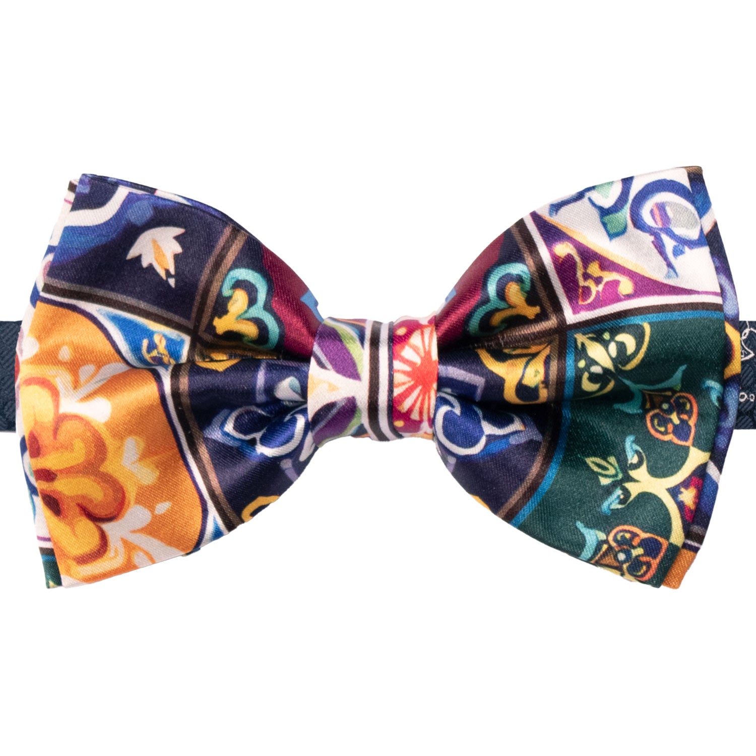 Papillon Annodato Siciliano Stampa di Raso con Maioliche Multicolor PS250 Made in Italy Graffeo Cravatte