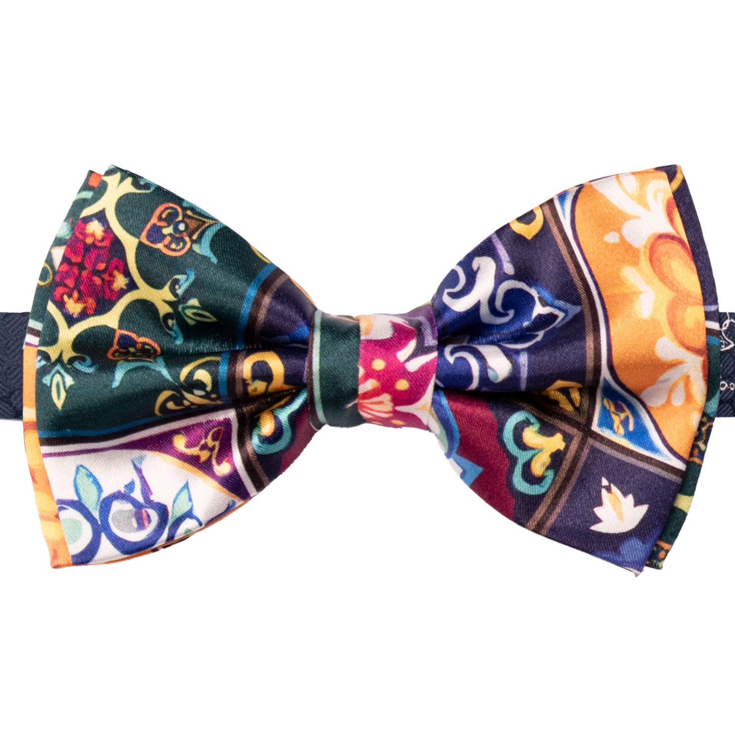 Papillon Annodato Siciliano Stampa di Raso con Maioliche Multicolor PS252 Made in Italy Graffeo Cravatte