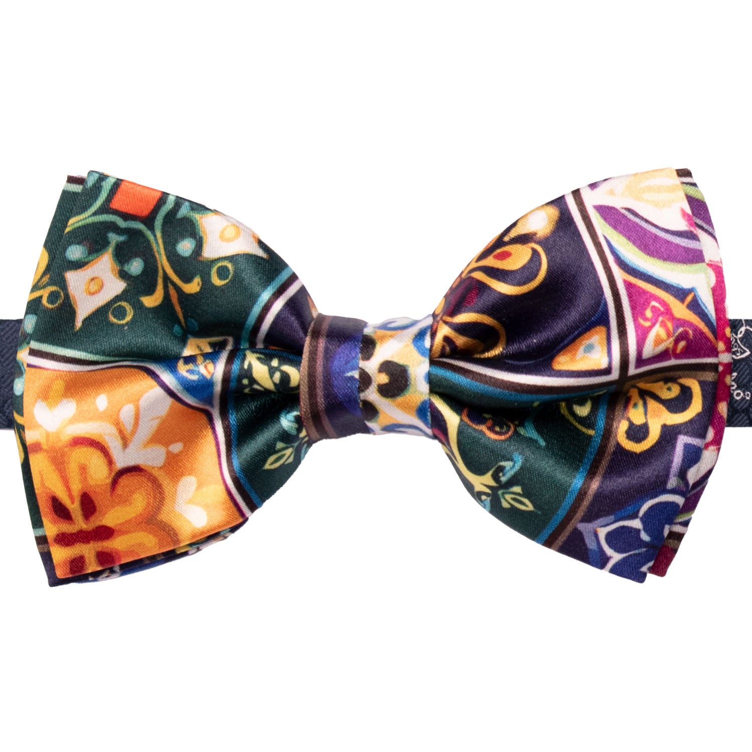 Papillon Annodato Siciliano Stampa di Raso con Maioliche Multicolor PS255 Made in Italy Graffeo Cravatte