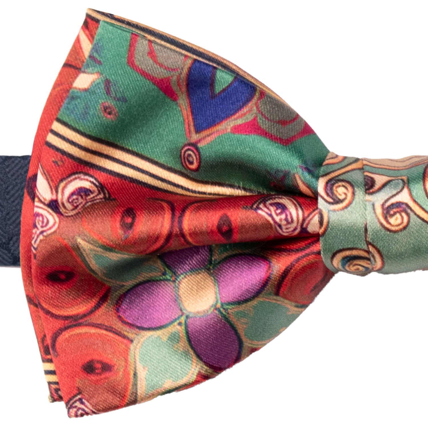 Papillon Annodato Siciliano Stampa di Raso con Maioliche Multicolor PS257 Made in Italy Graffeo Cravatte Dettaglio